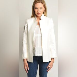 Zadig & Voltaire Volly Fringe Blazer Ivory Open Front Jacket Size S EU 36